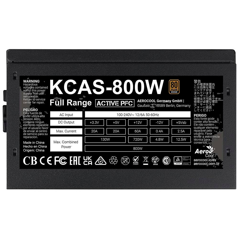 Fonte Real Atx 800w Aerocool Kcas 80 Plus Pfc Bronze - 79602 Truedata